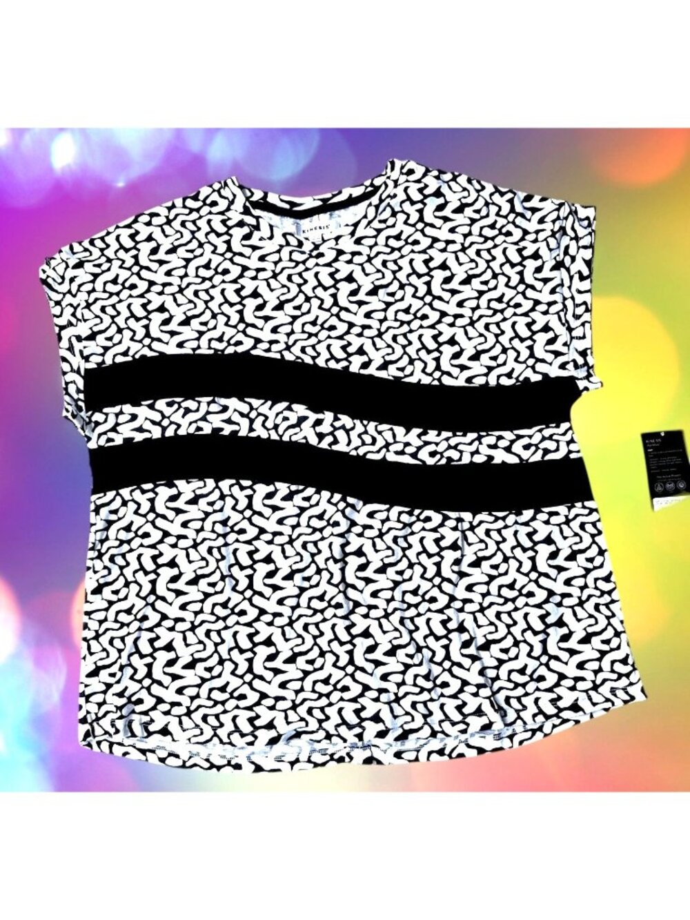 NWT Kinesis Pullover Top XL Black White Stripe Abstract Dolman Sleeves Workwear - Picture 5 of 12